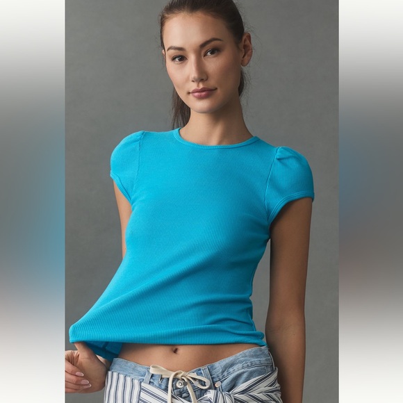 Anthropologie Tops - Anthropologie T.la Cap Sleeve Ribbed Tee Women's Turquoise Blue Top NWOT Sz XL